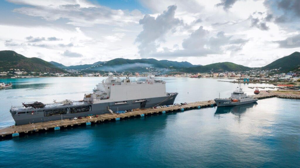 HNLMS Johan de Witt and HNLMS Snellius at the cruise terminal on St. Maarten