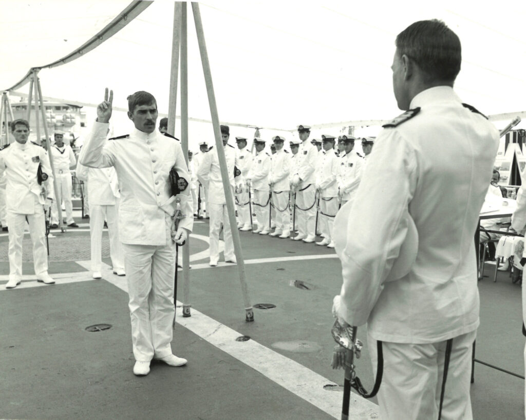 Arjan Risseeuw is sworn in as officer on board the HNLMS De Ruyter.