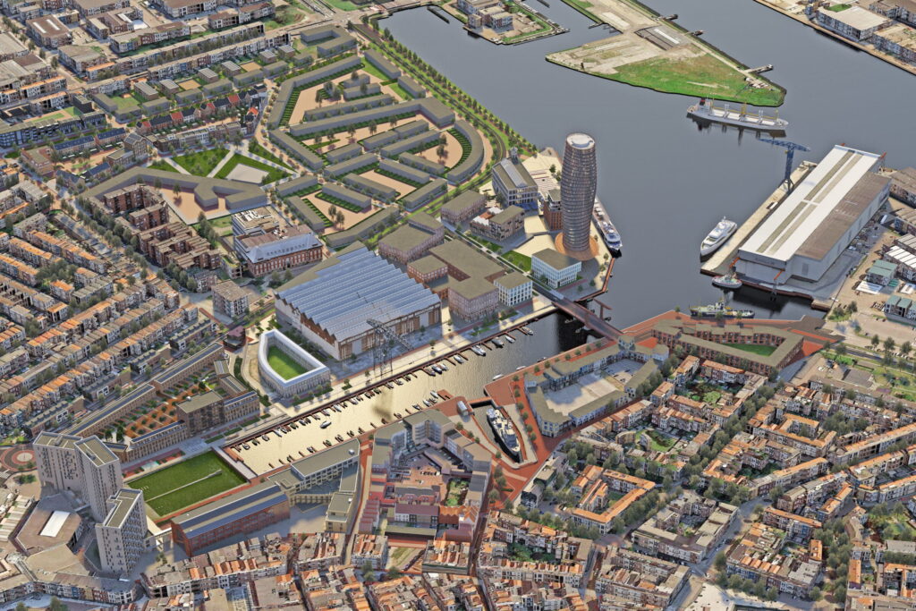 Artist impression of the Scheldekwartier as seen from above.