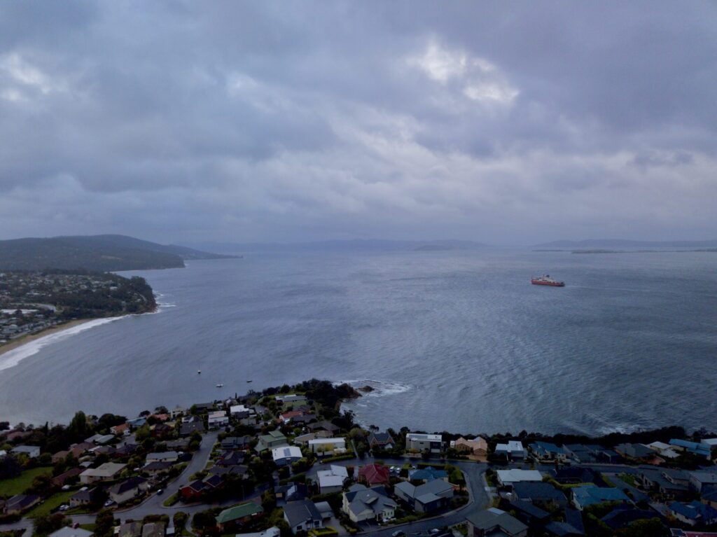 Nuyina upon arrival in Tasmania and sailing towards Hobart. © Alison Herbert.