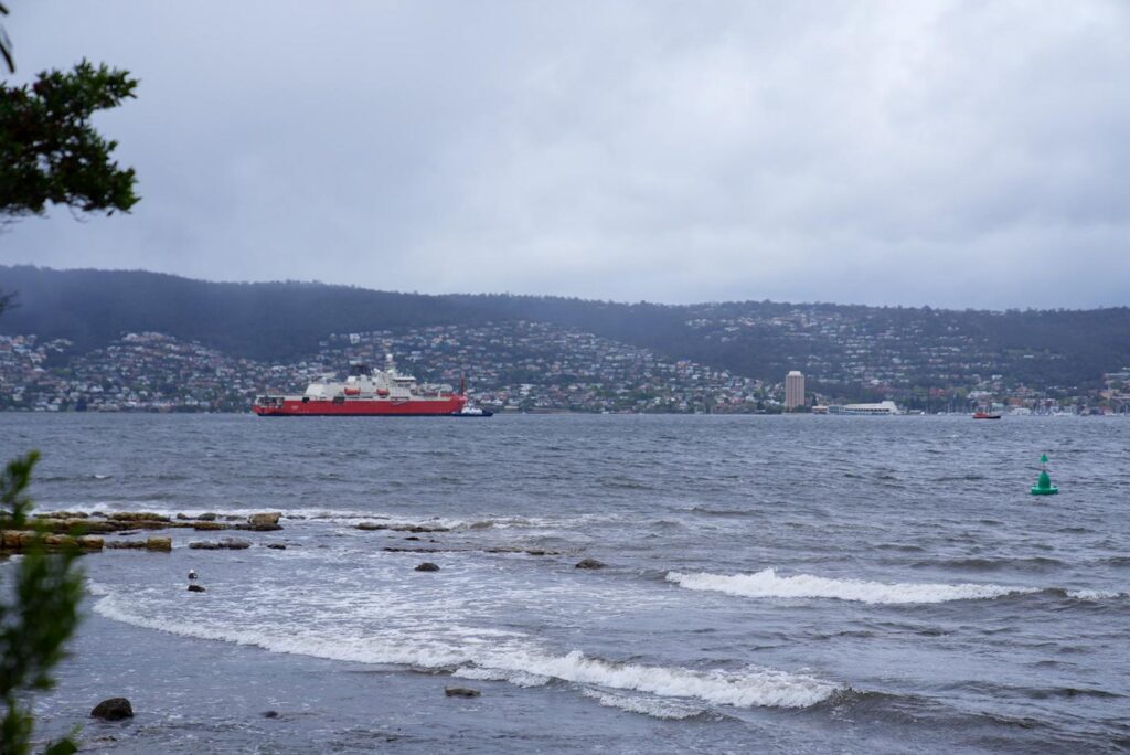 RSV Nuyina with Hobart in the background. © Adam Reibel