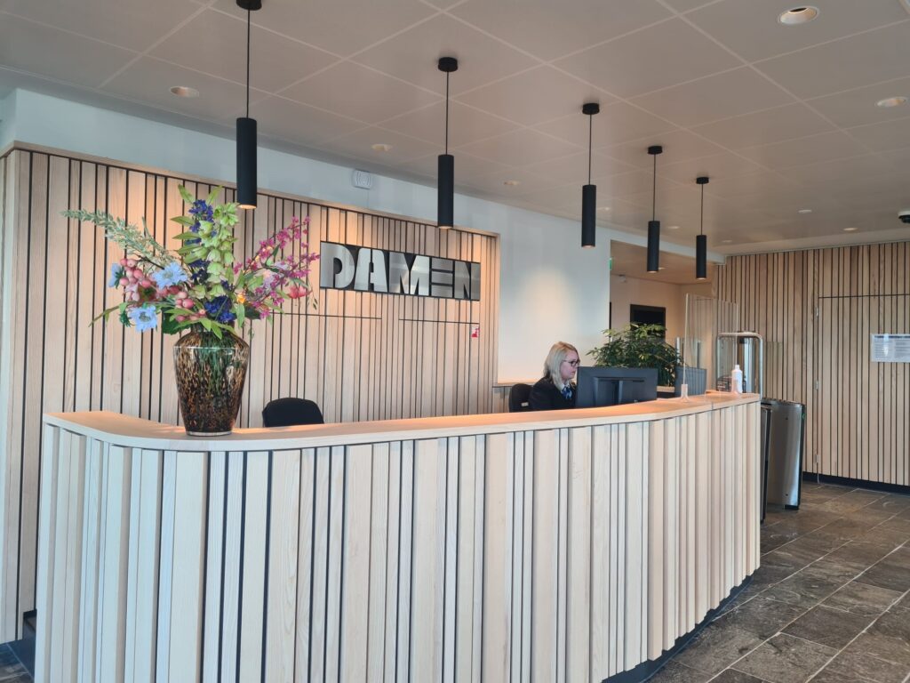 The reception area in the new building.