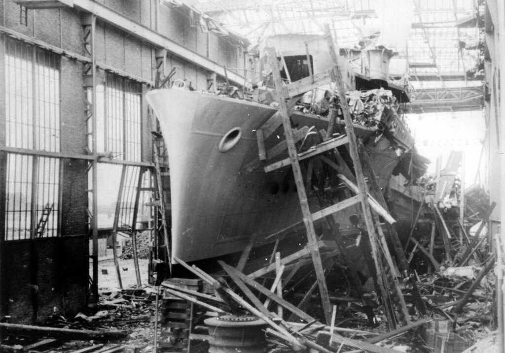 Devastation following the explosion that destroyed HNLMS Philips van Almonde.