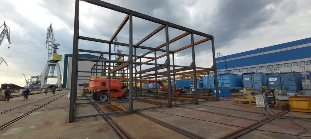 The steel frame for the buoyancy aid.