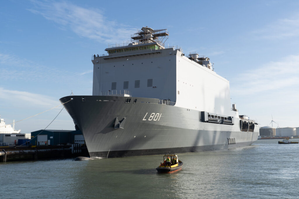 HNLMS Johan de Witt is moored along the quayside at Vlissingen-Oost for the remainder of the works.