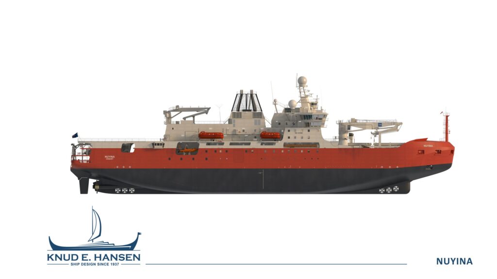 Australian icebreaker and Research and Supply Vessel Nuyina in a drawing by KNUD E. HANSEN.