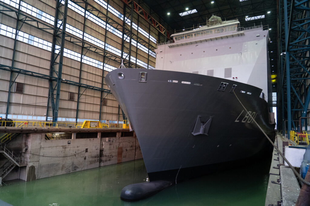 HNLMS Johan de Witt in the covered dry dock at Damen Shiprepair Vlissingen.