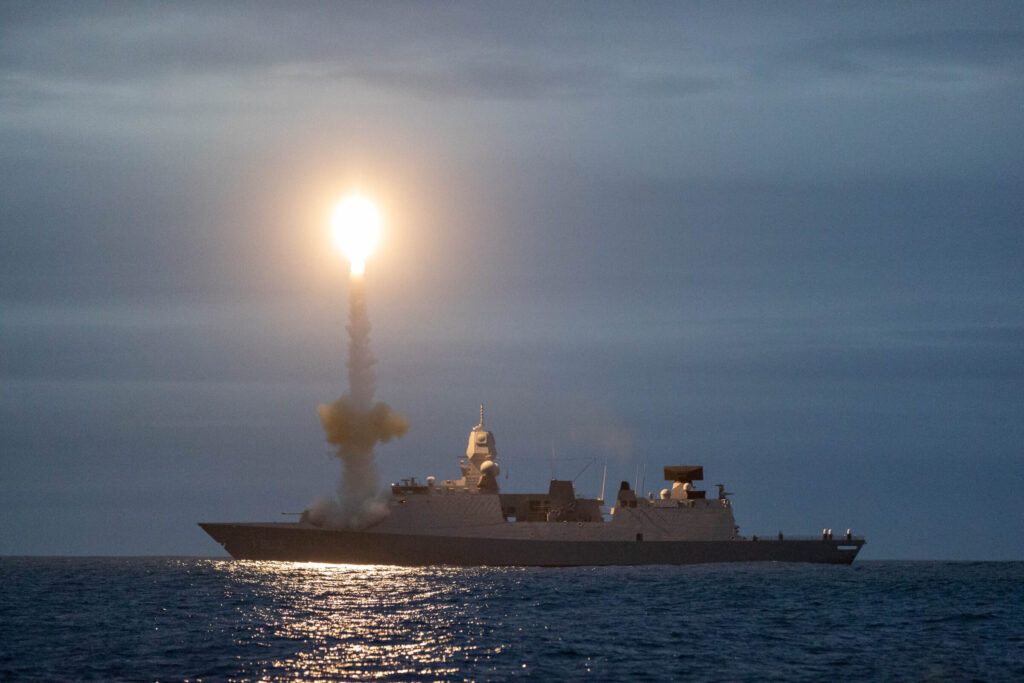 During the NATO exercise Formidable Shield, HNLMS Tromp fired two missiles.