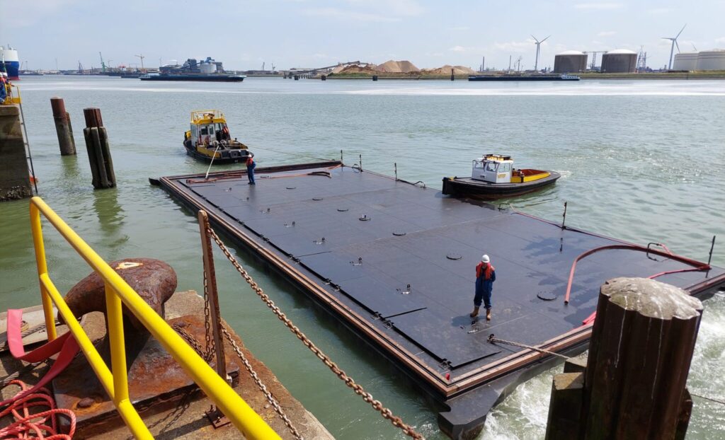 Once afloat, the dock door looked more like a pontoon and it could then be towed to Dock #2.