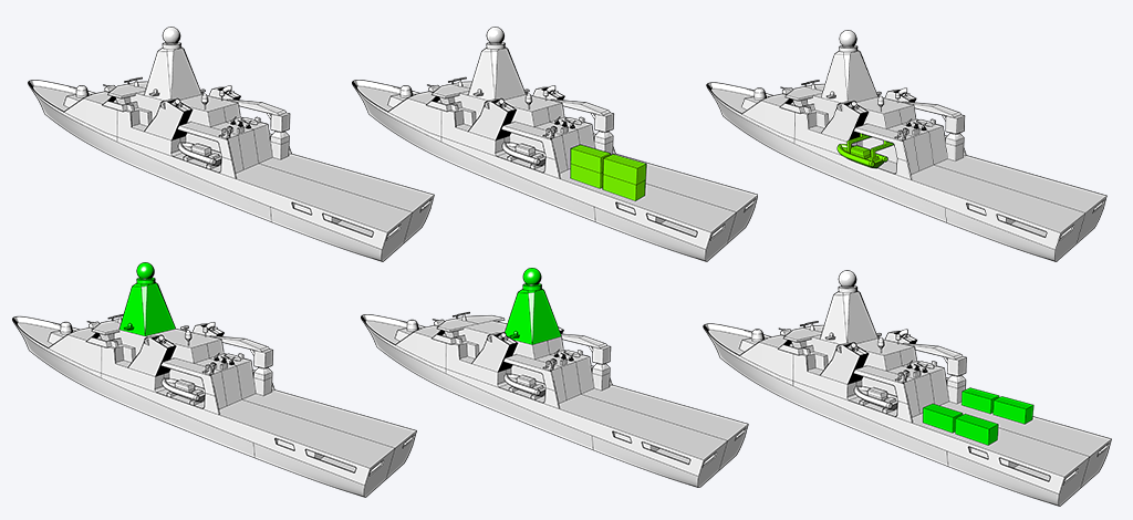 Er werd gemeten tijdens verschillende scenario's, zoals de aanwezigheid van containers op het dek of de stand van de mast.