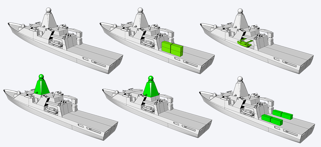 Measurements were taken during different scenarios, such as the presence of containers on deck or the position of the mast.