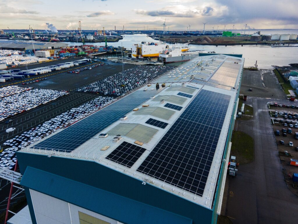 Most of the 2,992 solar panels have been installed on the roof of Hall 2.