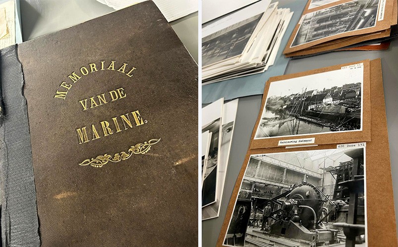 Kopie van Bruno Tidemans "Memoriaal van de Marine" (links). Archieffoto’s (rechts).