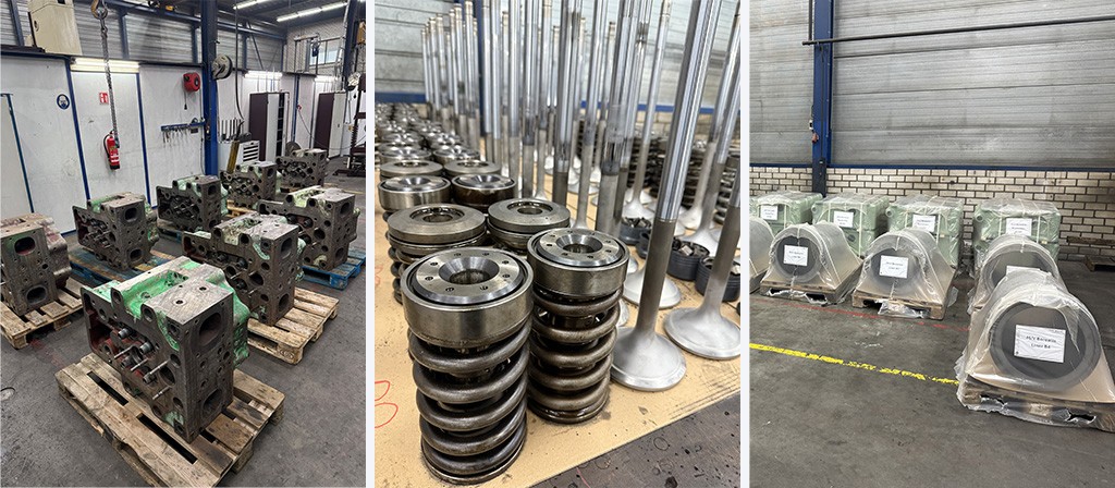 In de werkplaats werden alle gedemonteerde onderdelen gereinigd, gemeten, gereviseerd, geïnspecteerd, geverfd en verpakt.